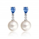 Freshwater Pearl Earring With Blue Sapphire Made In 14K White Gold