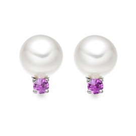 Freshwater Pearl With Pink Sapphire Made In 14K White Gold Freshwater Pearl With Pink Sapphire Made In 14K White Gold