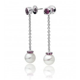 Freshwater Pearl With Pink Ruby Made In14K White Gold Freshwater Pearl With Pink Ruby Made In14K White Gold