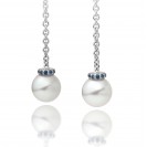 Freshwater Pearl With Blue Sapphire  Earring Made In 14K White Gold