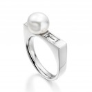 Freshwater Pearl And diamond Ring Made In 14K White Gold