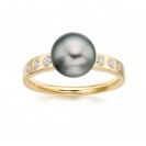Tehitian Pearl And Diamond Ring Made In 14K Yellow Gold