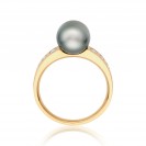 Tehitian Pearl And Diamond Ring Made In 14K Yellow Gold