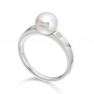 Freshwater Pearl And Diamond Ring Made In 14K White Gold