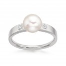 Freshwater Pearl And Diamond Ring Made In 14K White Gold