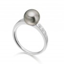 Tehitian Pearl and Diamond Ring Made In 14K White Gold
