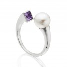 Freshwater Pearl And Amethyst Ring Made In 14K White Gold