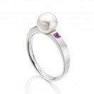 Freshwater Pearl And Pink Sapphire Ring Made In 14K White Gold