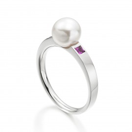 Freshwater Pearl And Pink Sapphire Ring Made In 14K White Gold Freshwater Pearl And Pink Sapphire Ring Made In 14K White Gold