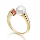 Freshwater Pearl And Orange Sapphire Ring Made In 14K Yellow Gold