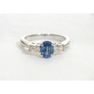 Blue Sapphire And Diamond Ring set in 14k White Gold ( 2ct Bs)