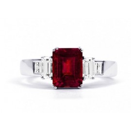 Burmese Ruby And Diamond Ring made in 14k White Gold (1.66ct Ruby)  Burmese Ruby And Diamond Ring made in 14k White Gold (1.66ct Ruby)