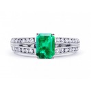 Emerald And Diamond  Ring Set in 14k White Gold( 0.9ct EM)