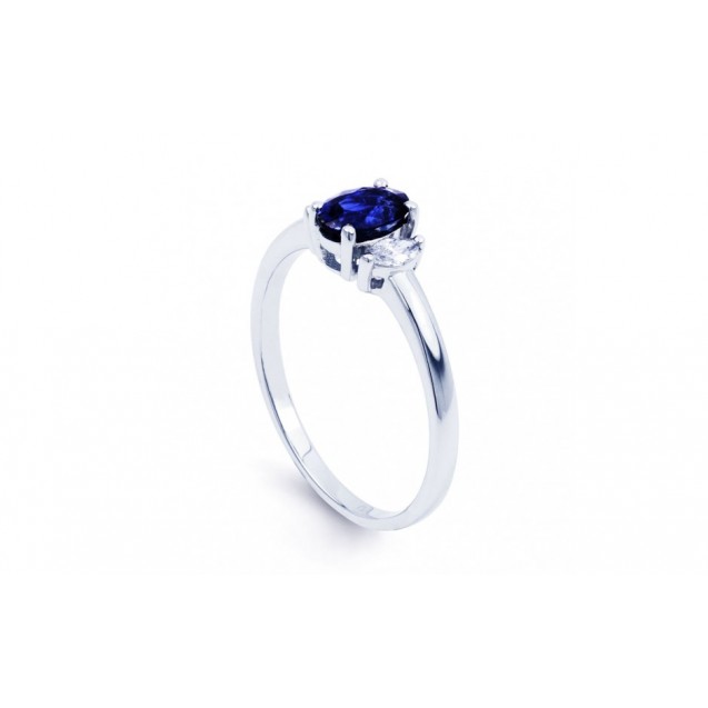 TriJewels Blue Sapphire U-Prong Solitaire Ring 0.55 ct in 14K White Gold 