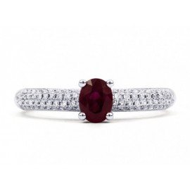 Burmese Ruby And Diamond Ring Set in 14k White Gold ( 0.47ct Ruby)