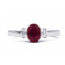 Burmese Ruby ring with Baguette Diamonds made in 14k White Gold (1.01 ct Ruby)
