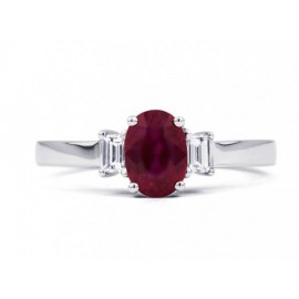 Burmese Ruby ring with Baguette Diamonds made in 14k White Gold (1.01 ct Ruby)