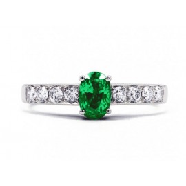 Emerald And Diamond  Ring made in 14k White Gold ( 0.43ct Em)