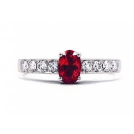Burmese Ruby And Diamond Ring Set in 14k White Gold ( 0.35ct Ruby)