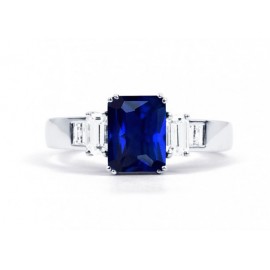 Blue Sapphire and Diamond ring set in 14K White Gold (1.75ct Bs)