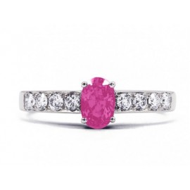  Pink Sapphire And Diamond  Ring Set in 14k White Gold ( 0.35ct PS)