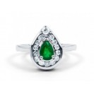 Vintage Tear-Drop Cut Emerald with Diamonds in 14k White Gold (0.41 ct Em)