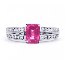 Pink Sapphire And Diamond  Ring Set in 14k White Gold ( 1.15ct PS)