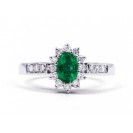 Emerald ring with a Cluster of Diamonds made in 14k White Gold (0.45ct Em)