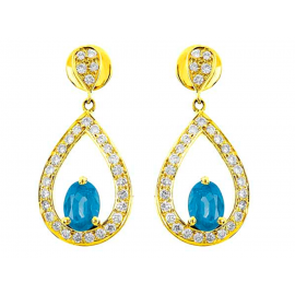  Blue Topaz And Diamond  Earrings In 18k Yellow Gold (1.66Ct BT)  