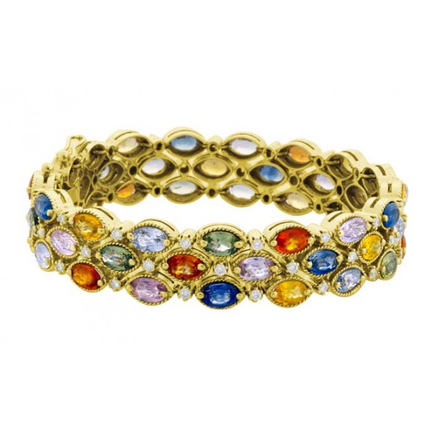 Multi color And Diamond Bracelet made in 18k Yellow Gold 