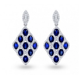 Vogue Blue Sapphire Diamond  Earrings In 14k White Gold (1ct BS )  Vogue Blue Sapphire Diamond  Earrings In 14k White Gold (1ct BS )