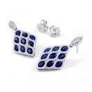 Vogue Blue Sapphire Diamond  Earrings In 14k White Gold (1ct BS ) 