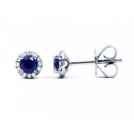 Blue Sapphire Diamond  Earrings In 14k White Gold (0.68ct BS )   Blue Sapphire Diamond  Earrings In 14k White Gold (0.68ct BS )