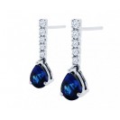  Blue Sapphire And Diamond  Earrings In 14k White Gold (2.20Ct Bs)  