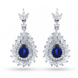 Blue Sapphire And Diamond Earrings made in 14K White Gold(1.95ct Bs) Blue Sapphire And Diamond Earrings made in 14K White Gold(1.95ct Bs)