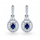  Double Halo Blue Sapphire And Diamond  Earrings In 14k White Gold (0.75 Ct)  