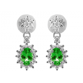Emerald And Diamond Earring Set in 18k White Gold ( 1.1ct Em)