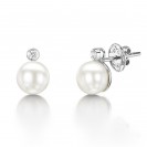   Diamond & Pearl Earring Set in 14k White Gold ( 0.17ct)​