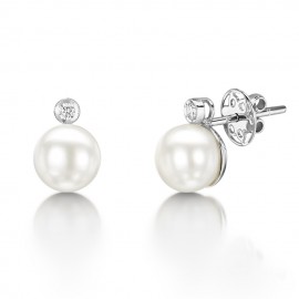 Diamond & Pearl Earring Set in 14k White Gold ( 0.17ct)   Diamond & Pearl Earring Set in 14k White Gold ( 0.17ct)