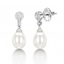Diamond & Pearl Drop Earring Set in 14k White Gold ( 0.17ct)