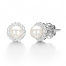 Diamond & Pearl Drop Earring Set in 14k White Gold ( 0.2ct)