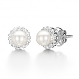 Diamond & Pearl Drop Earring Set in 14k White Gold ( 0.2ct) Diamond & Pearl Drop Earring Set in 14k White Gold ( 0.2ct)