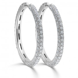 Three Row-Pavé Diamond Hoop Earrings Set in 14ct White Gold (4.90 ct)   Three Row-Pavé Diamond Hoop Earrings Set in 14ct White Gold (4.90 ct)