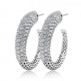 Medium Trendy Diamond Hoop Earrings Set in 14ct White Gold  (3.92 ct)   Medium Trendy Diamond Hoop Earrings Set in 14ct White Gold  (3.92 ct)
