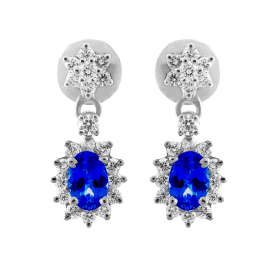 Blue Sapphire And Diamond Earring Set in 18k White Gold ( 1.1ct BS)