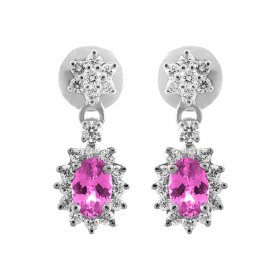Pink Sapphire And Diamond Earring Set in 18k White Gold ( 1.1ct PS)