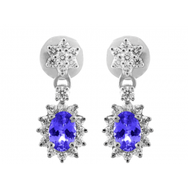 Tanzanite And Diamond Earring Set in 18k Yellow Gold ( 1.1ct TZ)