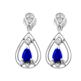 Blue Sapphire And Diamond  Earrings In 18k White gold (0.91Ct BS)  