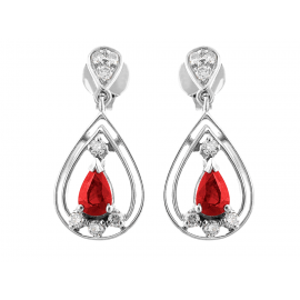 Burmese Ruby And Diamond  Earrings In 18k White Gold (0.91Ct Ruby)  