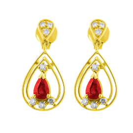 Burmese Ruby And Diamond  Earrings In 18k Yellow Gold (0.91Ct Ruby)  